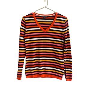 Tommy Hilfiger Orange Multicolor Cotton Long Sleeve Pullover Sweater Women Sz XS